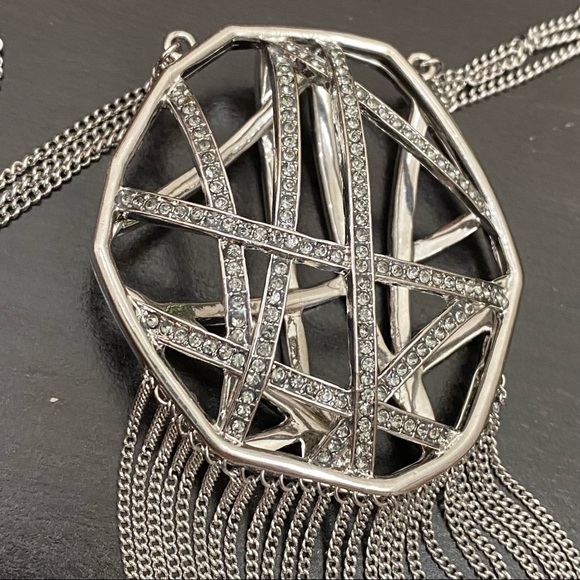 Vintage Vera Wang Simply Vera Rhinestones Silver-tone Fringe Chain Long Necklace - Picture 9 of 14